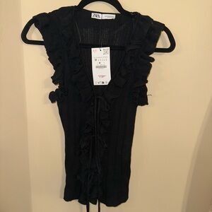 Zara Elegant Black Ruffle Blouse